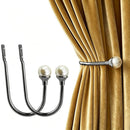 2Pcs U Shape Pearl Curtain Holdback Hooks with Screws - Black