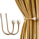 2Pcs U Shape Pearl Curtain Holdback Hooks with Screws - Gold