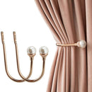 2Pcs U Shape Pearl Curtain Holdback Hooks with Screws - Gold