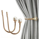 2Pcs U Shape Pearl Curtain Holdback Hooks with Screws - Gold