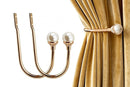2Pcs U Shape Pearl Curtain Holdback Hooks with Screws - Gold
