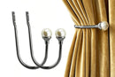 2Pcs U Shape Pearl Curtain Holdback Hooks with Screws - Silver