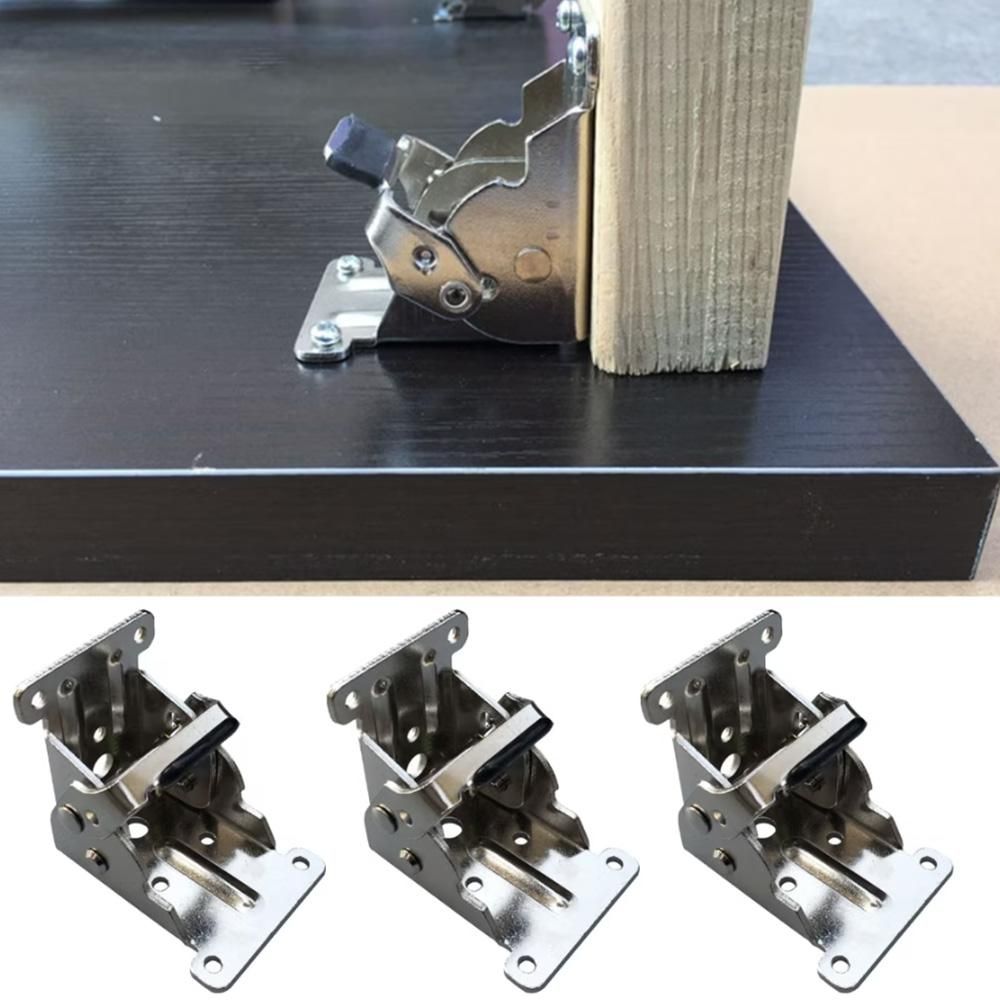 4Pcs 90 Degree Self Locking Folding Hinge for Tables Chairs and Workbenches - Silver