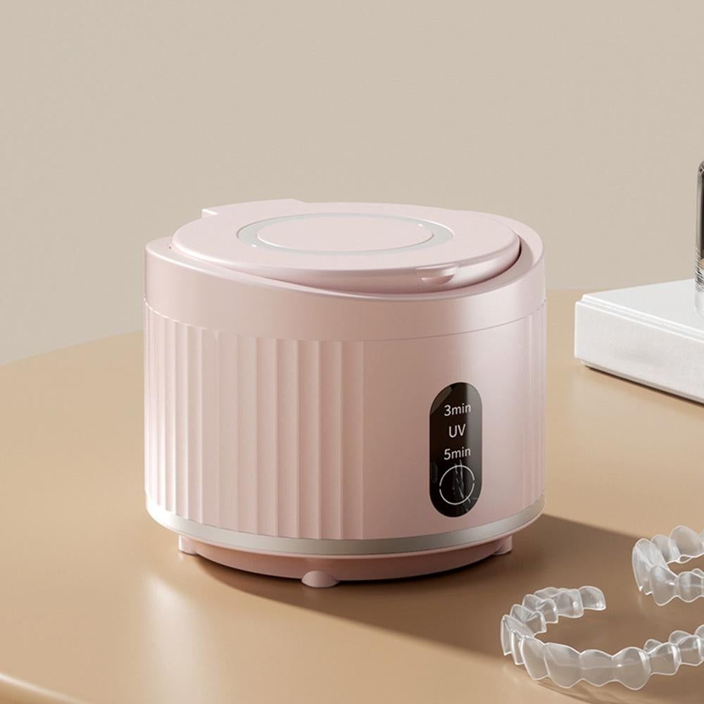 Portable Rechargeable Ultrasonic Retainer Cleaner with 3 Modes for Dentures Aligner Jewelry - Pink