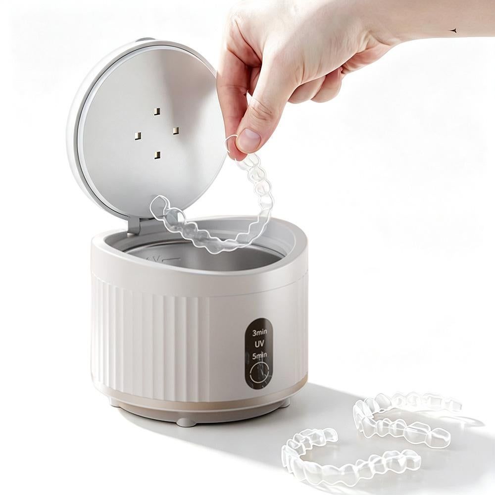 Portable Rechargeable Ultrasonic Retainer Cleaner with 3 Modes for Dentures Aligner Jewelry - Pink