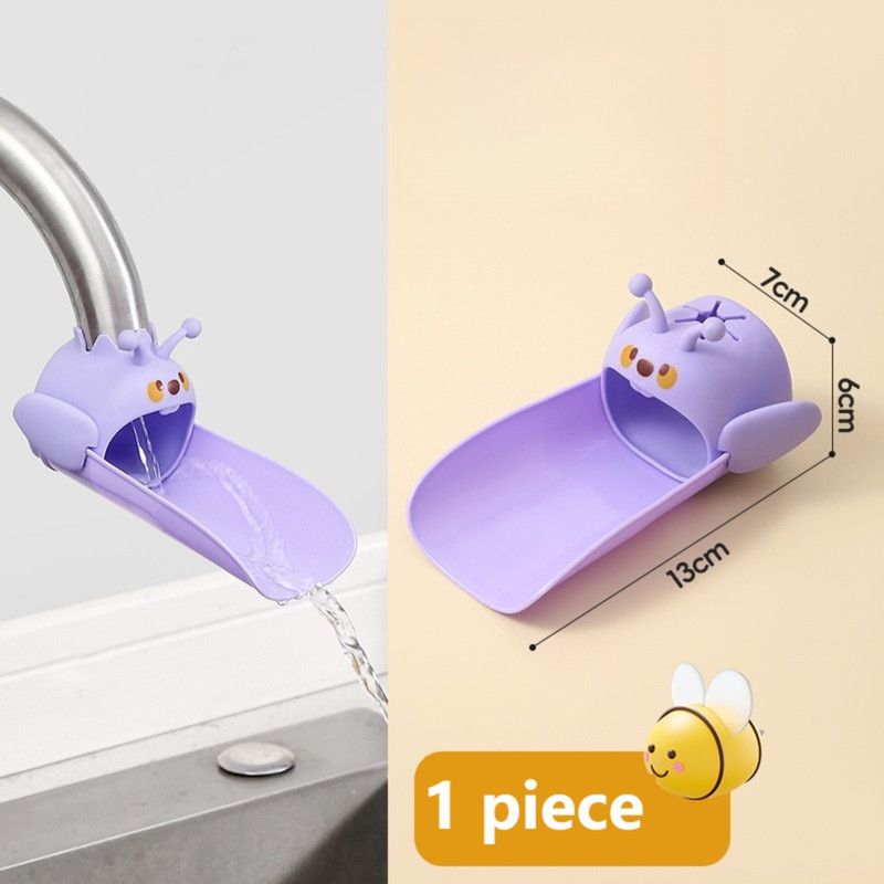 Cute Bee Faucet Extender for Kids: Hand Washing Anti-Splash Water Guide—Purple