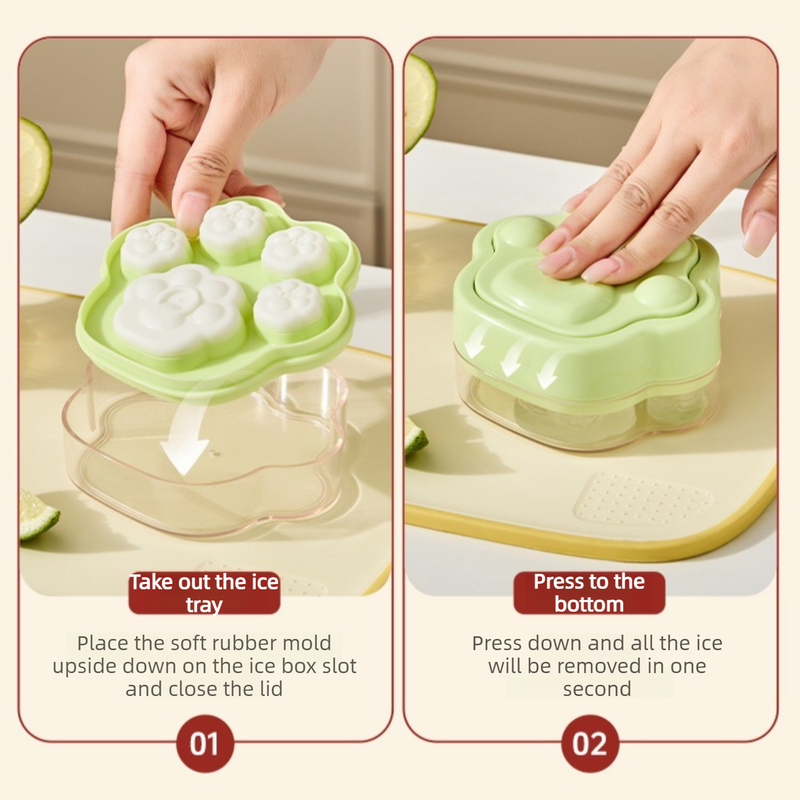 Ice Cube Tray Easy-Release Ice Maker Mold with Lid, Cat Paw Shape—Blue