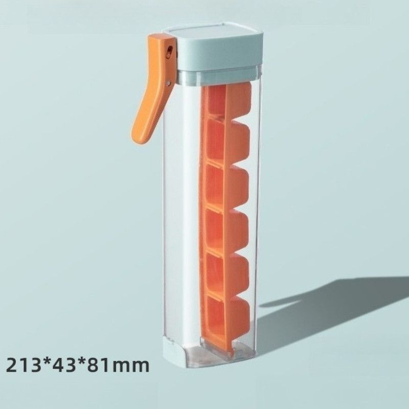 One-Hand Press Ice Tray 6-Grid Food-Grade Ice Cube Maker Storage Box—Orange