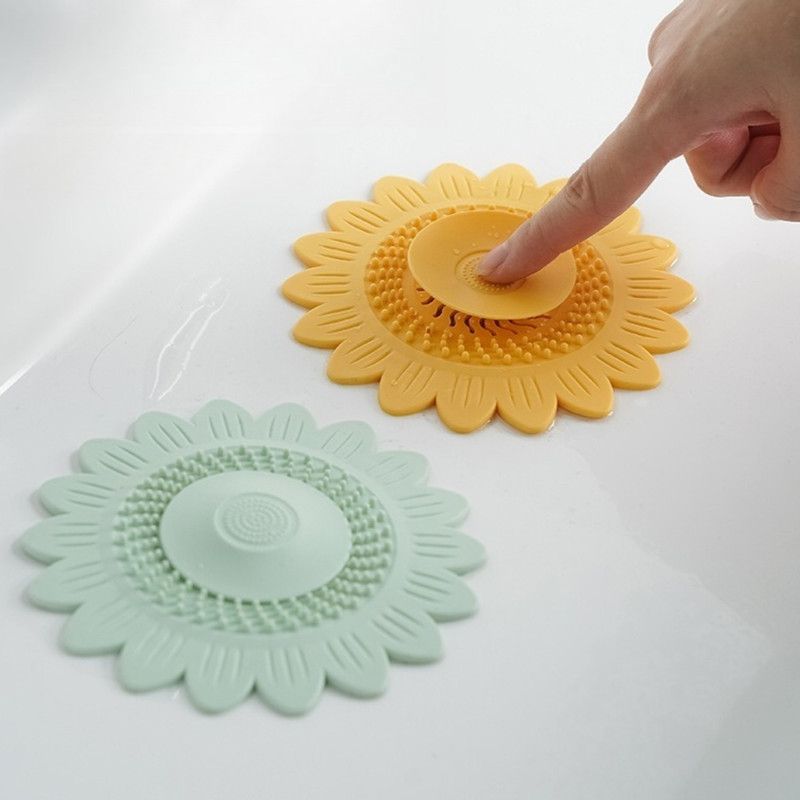 Sunflower Silicone Floor Drain Mat, Anti-Odor, Insect-Proof Sewer Sealing Cover—Green