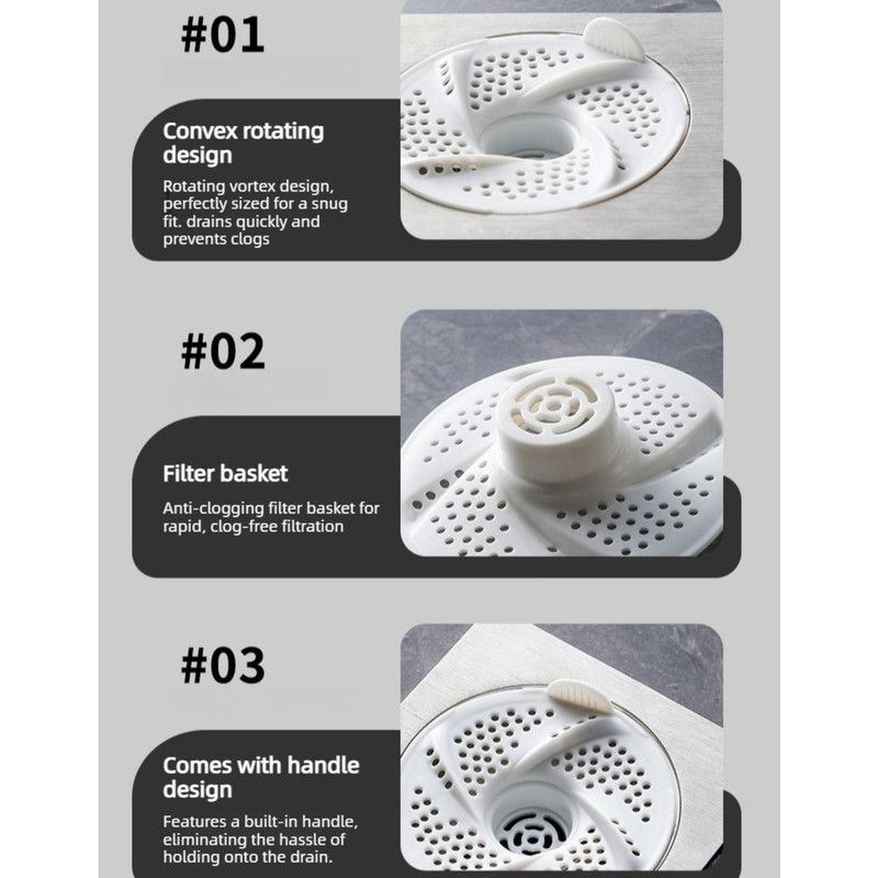 3-Piece Floor Drain Strainer, Bathroom Hair Catcher, Sewer Anti-Clog Drain Cover—White