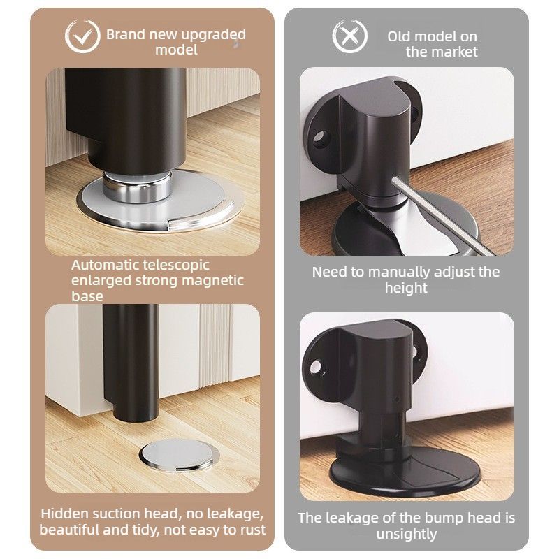 Retractable Door Stop with Bumper for Bedroom and Bathroom-gray