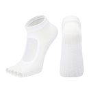 Women's Non Slip Yoga Socks Open Toe Five Finger Grip Socks Combed Cotton Pilates Dance Fitness Socks - White
