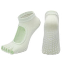 Women's Non Slip Yoga Socks Open Toe Five Finger Grip Socks Combed Cotton Pilates Dance Fitness Socks - Emerald Green
