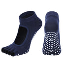 Women's Non Slip Yoga Socks Open Toe Five Finger Grip Socks Combed Cotton Pilates Dance Fitness Socks - Navy Blue