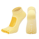 Women's Non Slip Yoga Socks Open Toe Five Finger Grip Socks Combed Cotton Pilates Dance Fitness Socks - Yellow