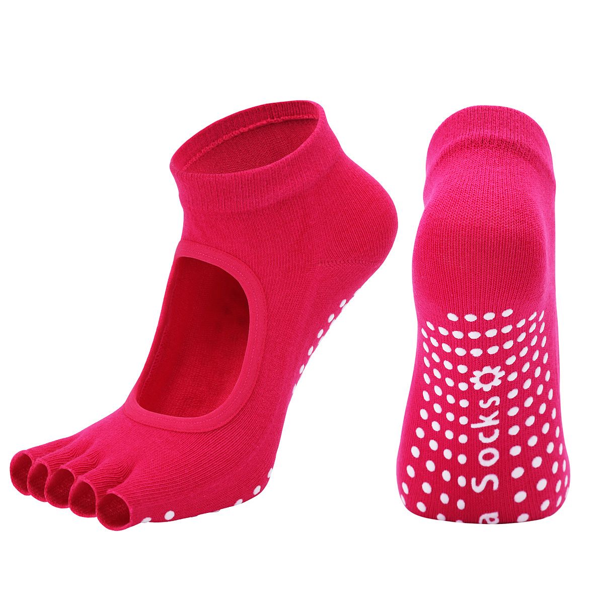 Women's Non Slip Yoga Socks Open Toe Five Finger Grip Socks Combed Cotton Pilates Dance Fitness Socks - Gray