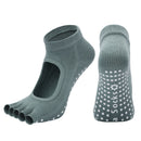 Women's Non Slip Yoga Socks Open Toe Five Finger Grip Socks Combed Cotton Pilates Dance Fitness Socks - Gray