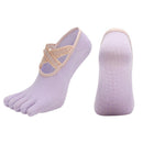 Women's Lace Trim Five Toe Yoga Socks Non Slip Grip Socks Pilates Dance Ballet Fitness Exercise Socks - Purple