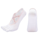 Women's Lace Trim Five Toe Yoga Socks Non Slip Grip Socks Pilates Dance Ballet Fitness Exercise Socks - White