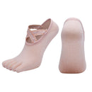 Women's Lace Trim Five Toe Yoga Socks Non Slip Grip Socks Pilates Dance Ballet Fitness Exercise Socks - Beige