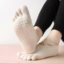 Women's Lace Trim Five Toe Yoga Socks Non Slip Grip Socks Pilates Dance Ballet Fitness Exercise Socks - Beige