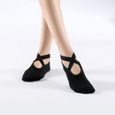 Women's Cotton Non Slip Yoga Socks Grip Pilates Socks Terry Bottom Fitness Dance Workout Socks - Black