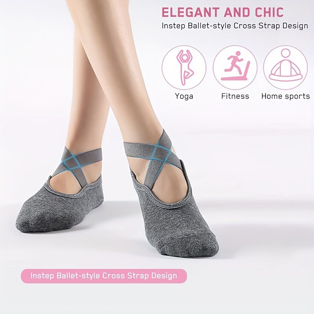 Women's Cotton Non Slip Yoga Socks Grip Pilates Socks Terry Bottom Fitness Dance Workout Socks - Black