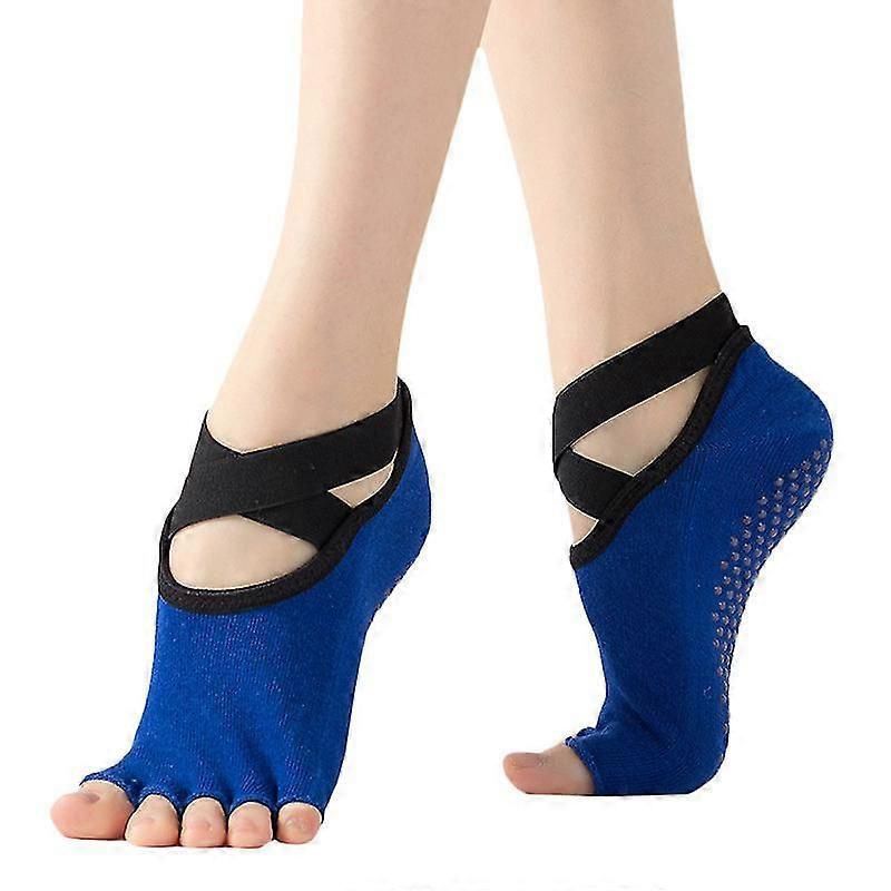 Women's Five Toe Yoga Socks Open Toe Non Slip Grip Socks Pilates Ballet Dance Fitness Exercise Socks Dark Blue