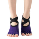Women's Five Toe Yoga Socks Open Toe Non Slip Grip Socks Pilates Ballet Dance Fitness Exercise Socks Dark Purple