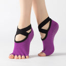 Women's Five Toe Yoga Socks Open Toe Non Slip Grip Socks Pilates Ballet Dance Fitness Exercise Socks Purple