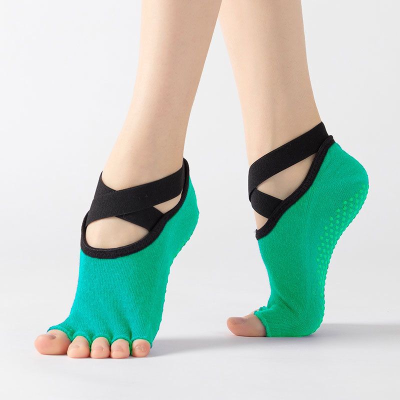 Women's Five Toe Yoga Socks Open Toe Non Slip Grip Socks Pilates Ballet Dance Fitness Exercise Socks Green