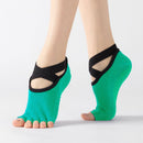 Women's Five Toe Yoga Socks Open Toe Non Slip Grip Socks Pilates Ballet Dance Fitness Exercise Socks Green