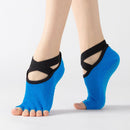 Women's Five Toe Yoga Socks Open Toe Non Slip Grip Socks Pilates Ballet Dance Fitness Exercise Socks Blue