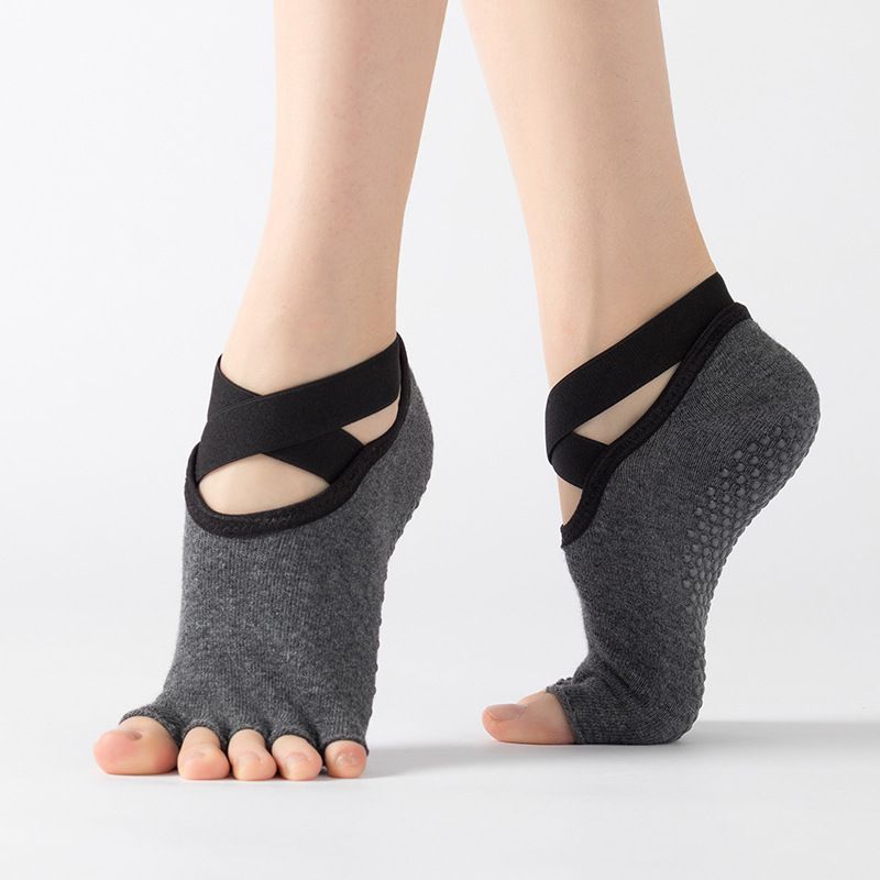Women's Five Toe Yoga Socks Open Toe Non Slip Grip Socks Pilates Ballet Dance Fitness Exercise Socks Dark Gray