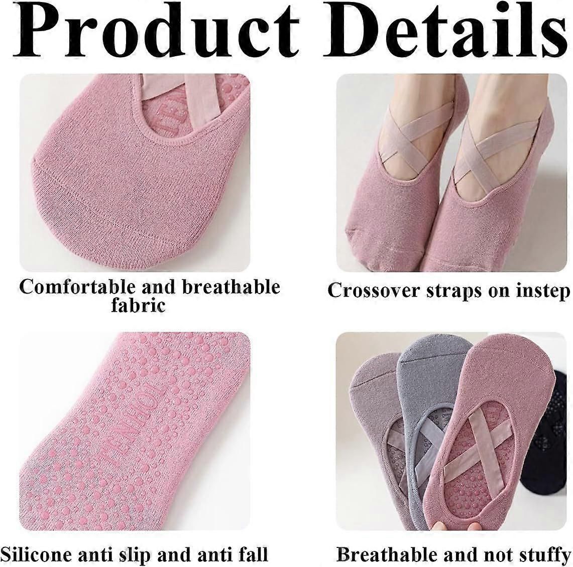 4 Pairs Yoga Socks Pilates Socks for Women Girls Non Slip for Yoga Pilates Dance Fitness