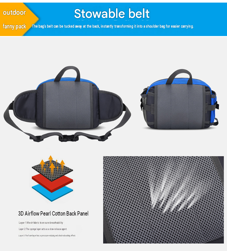 Running Waist Bag with Water Bottle Holder Reflective Strips Multi Pocket Outdoor Sports Fanny Pack - Lake Blue