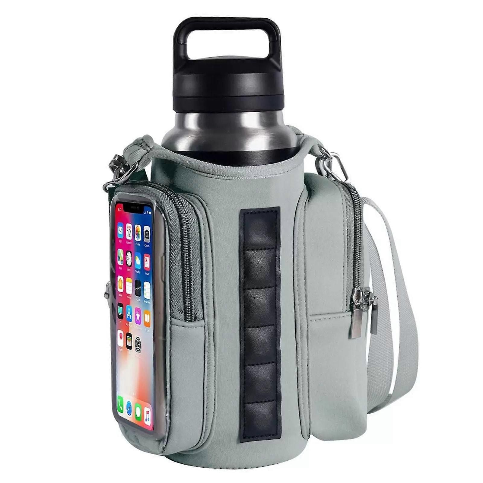 Waterproof Magnetic Bottle Bag, Lightweight Crossbody Shoulder Bag, Portable Water Bottle Holder for Gym & Hiking - Gray