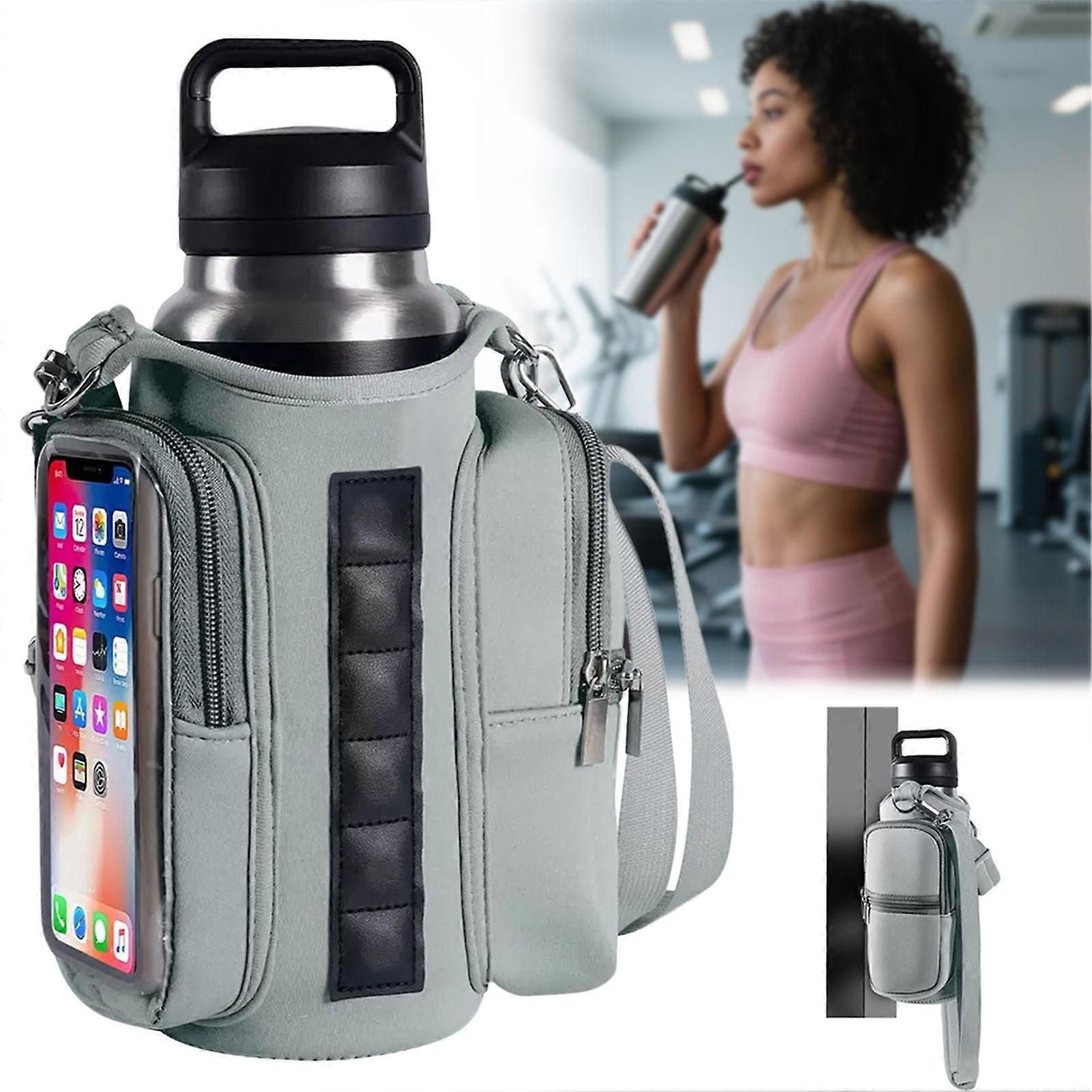 Waterproof Magnetic Bottle Bag, Lightweight Crossbody Shoulder Bag, Portable Water Bottle Holder for Gym & Hiking - White