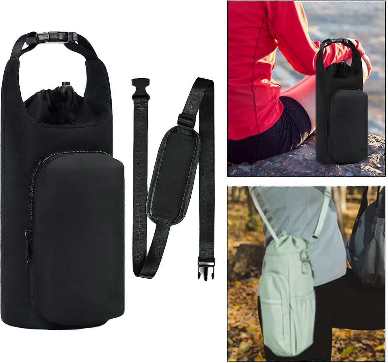 Insulated Sports Water Bottle Carrier Bag with Shoulder Strap Adjustable Crossbody Bottle Holder for Running Cycling Hiking Fitness Outdoor - Black