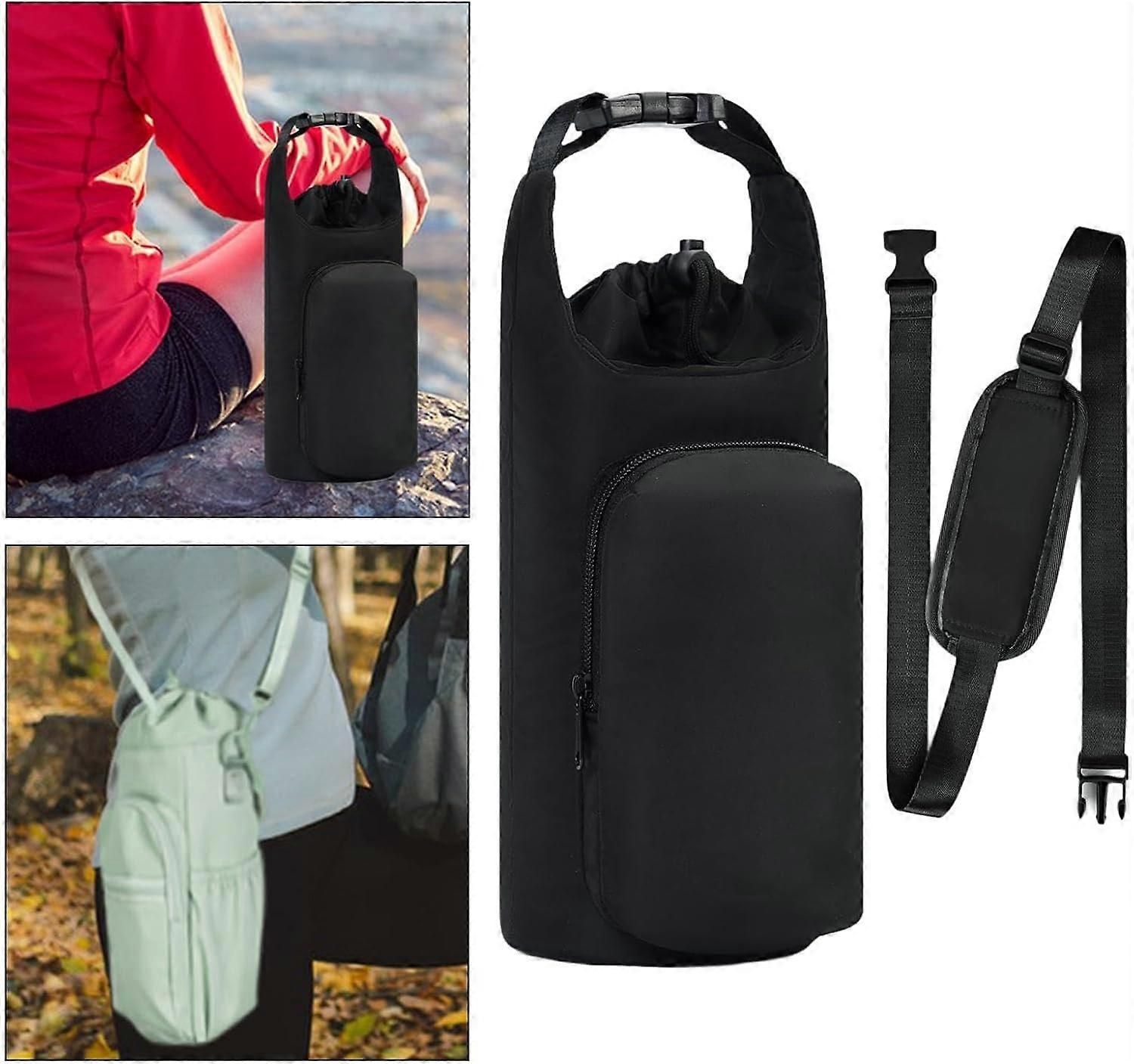 Insulated Sports Water Bottle Carrier Bag with Shoulder Strap Adjustable Crossbody Bottle Holder for Running Cycling Hiking Fitness Outdoor - Black
