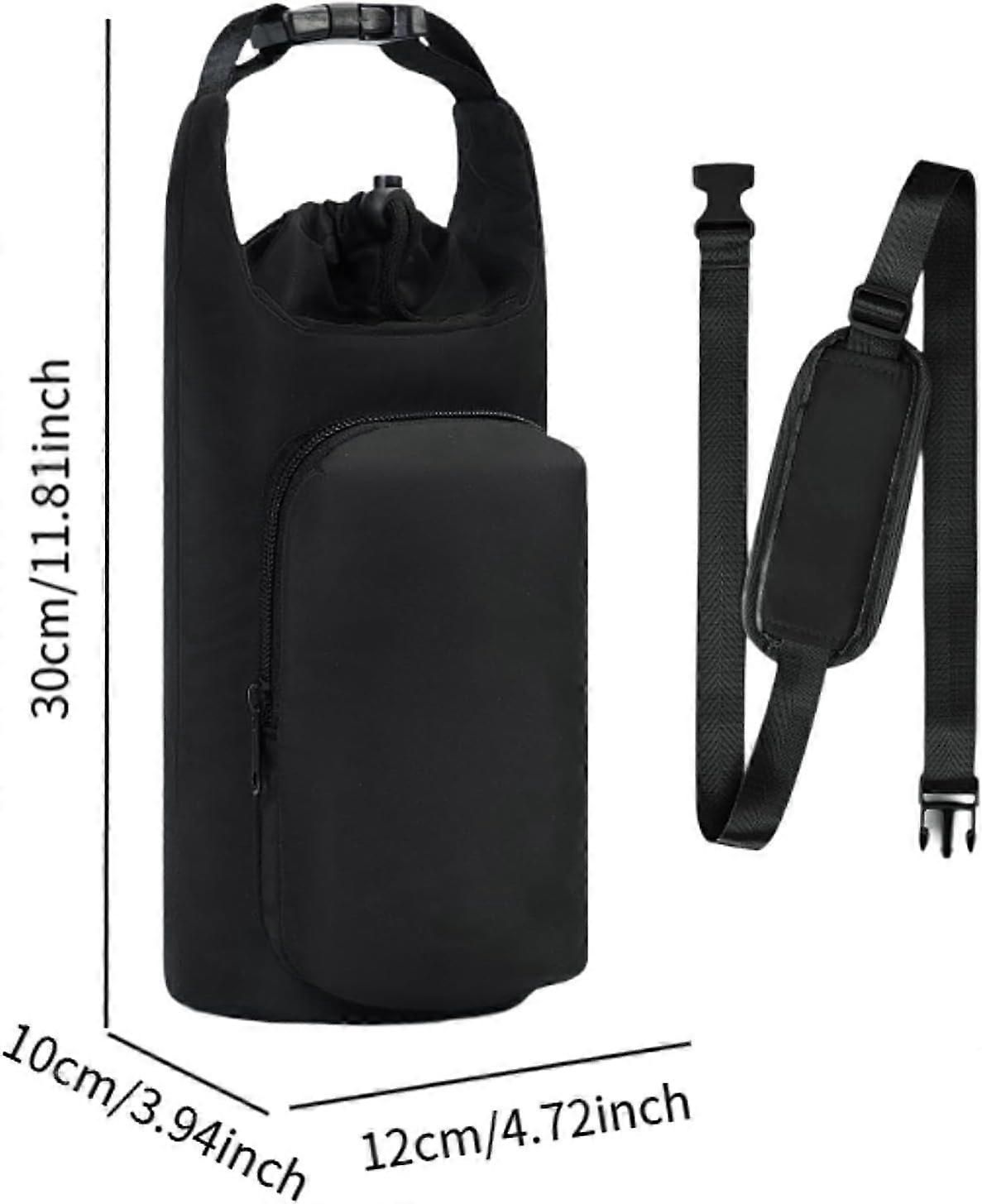 Insulated Sports Water Bottle Carrier Bag with Shoulder Strap Adjustable Crossbody Bottle Holder for Running Cycling Hiking Fitness Outdoor - Black
