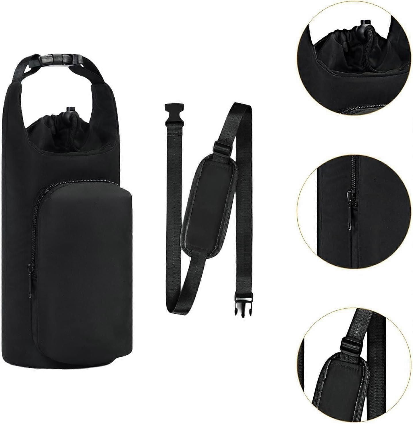 Insulated Sports Water Bottle Carrier Bag with Shoulder Strap Adjustable Crossbody Bottle Holder for Running Cycling Hiking Fitness Outdoor - Black
