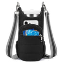 Insulated Water Bottle Holder with Strap Crossbody Carrier Bag with Phone Pocket for Hiking - Black