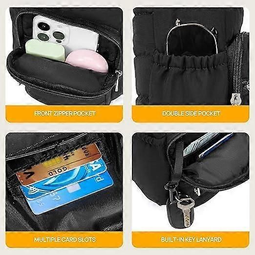 Insulated Water Bottle Holder with Strap Crossbody Carrier Bag with Phone Pocket for Hiking - Black