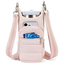 Insulated Water Bottle Holder with Strap Crossbody Carrier Bag with Phone Pocket for Hiking - Pink
