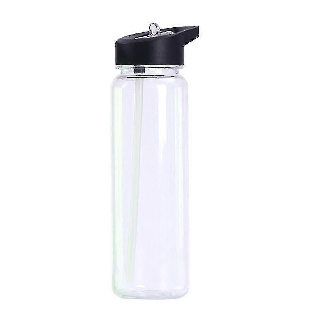 Sports Water Bottle with Straw Flip Lid Hygienic Cover Wide Neck Reusable Drinking Bottle for Running Gym Fitness Cycling Outdoor - Black