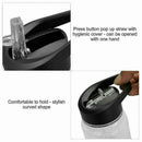 Sports Water Bottle with Straw Flip Lid Hygienic Cover Wide Neck Reusable Drinking Bottle for Running Gym Fitness Cycling Outdoor - Black