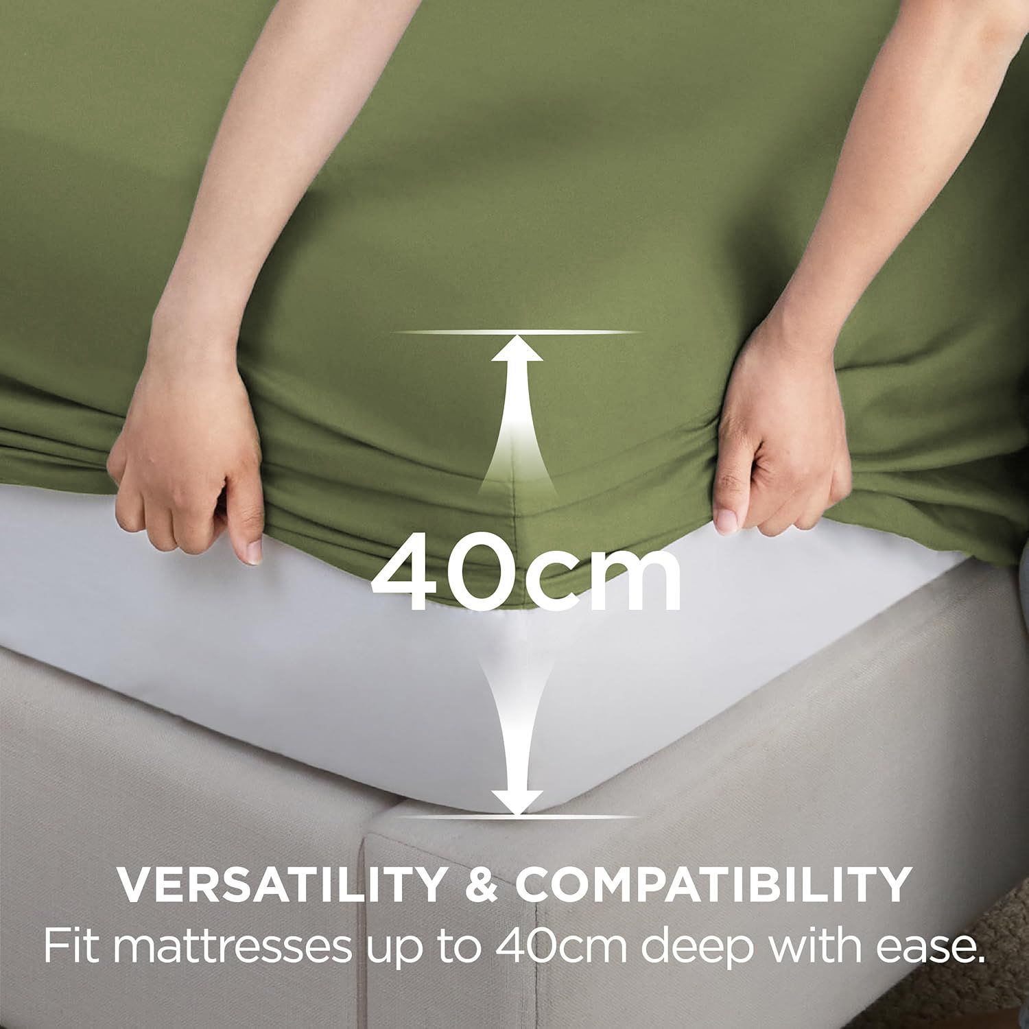 2000TC Hotel Quality Fitted Sheets - 2 Piece Fitted Sheets  -Breathable Bedding - Wrinkle, Fade, Stain Resistant- 16inch/40cm Deep Pocket Fitted Bed Sheets-Wrinkle and Fade Resistant,(Olive green,Double)