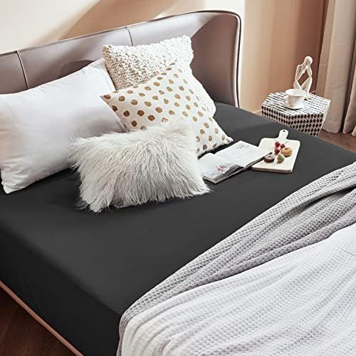 2000TC Hotel Quality Fitted Sheets - 2 Piece Fitted Sheets  -Breathable Bedding - Wrinkle, Fade, Stain Resistant- 16inch/40cm Deep Pocket Fitted Bed Sheets-Wrinkle and Fade Resistant,(Black,King)