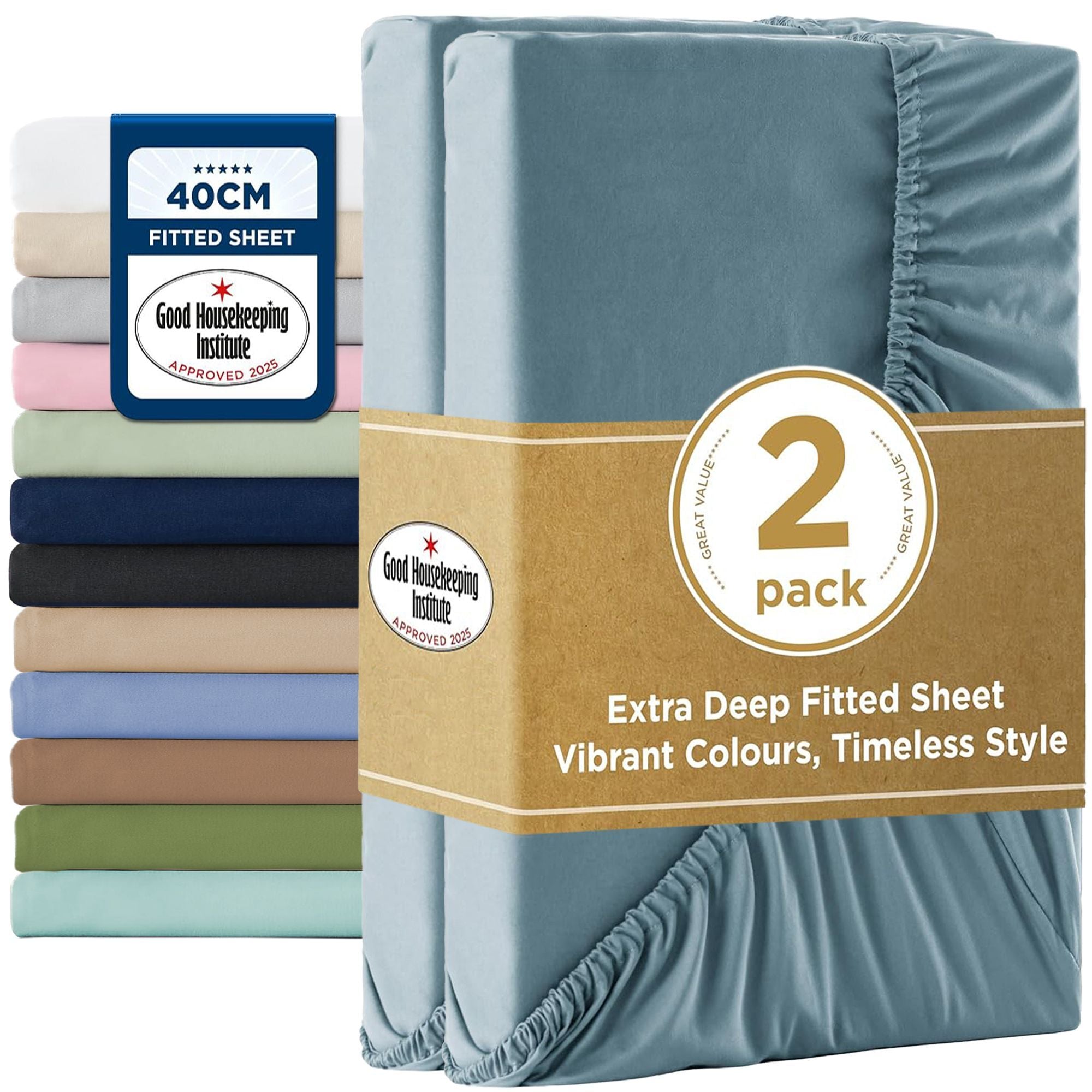 2000TC Hotel Quality Fitted Sheets - 2 Piece Fitted Sheets  -Breathable Bedding - Wrinkle, Fade, Stain Resistant- 16inch/40cm Deep Pocket Fitted Bed Sheets-Wrinkle and Fade Resistant,(Ocean,Single)